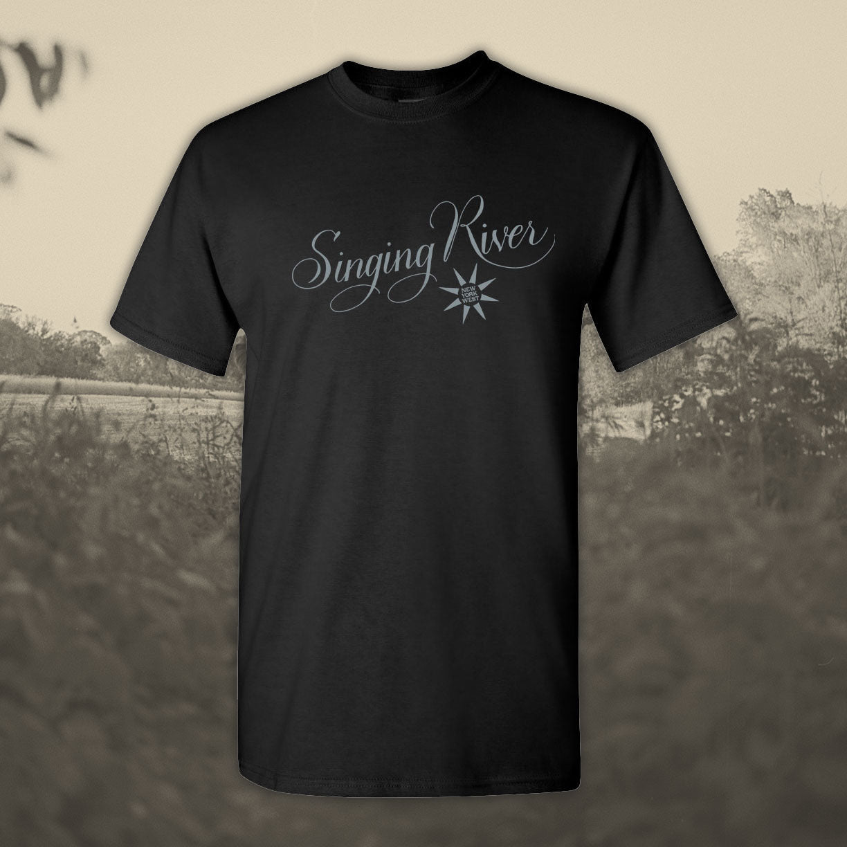 Singing River Script & Sun "New York West" T-Shirt - Black