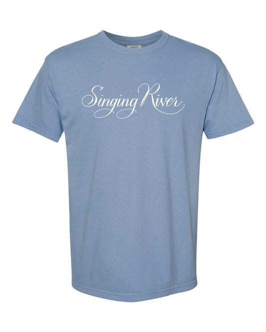 Singing River Script Tee Shirt - Comfort Colors - Washed Denim